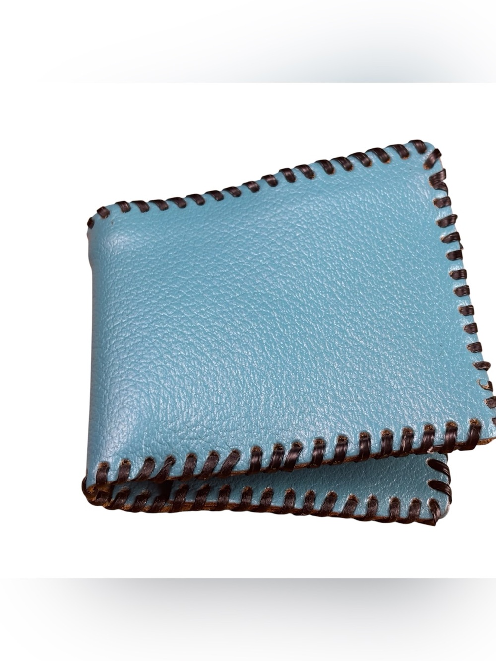 Handmade Leather Wallet Turquoise Snap Coin Pouch Whipstitch Detail‎ vintage